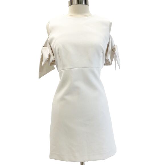 NEW Milly Womens 12 Tie Mod Dress White Cold Shoulder‎ Wedding Bridal Elopement - Picture 2 of 13